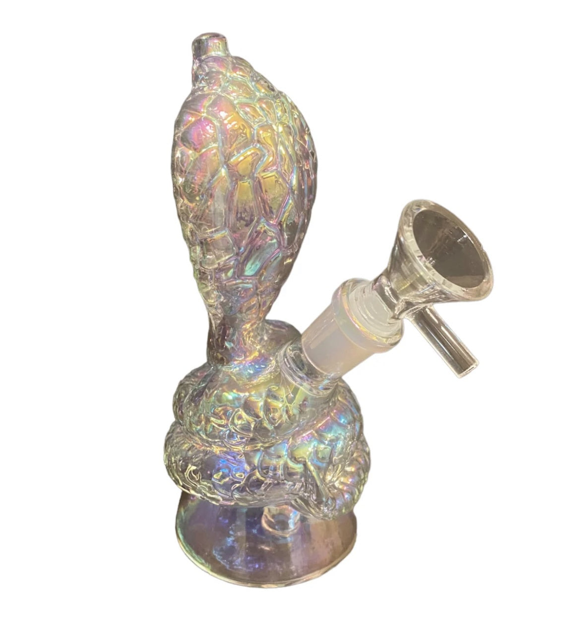 Iridescent Coiled Cobra Glass 6.5in Tall-14mm Bowl-Rainbow