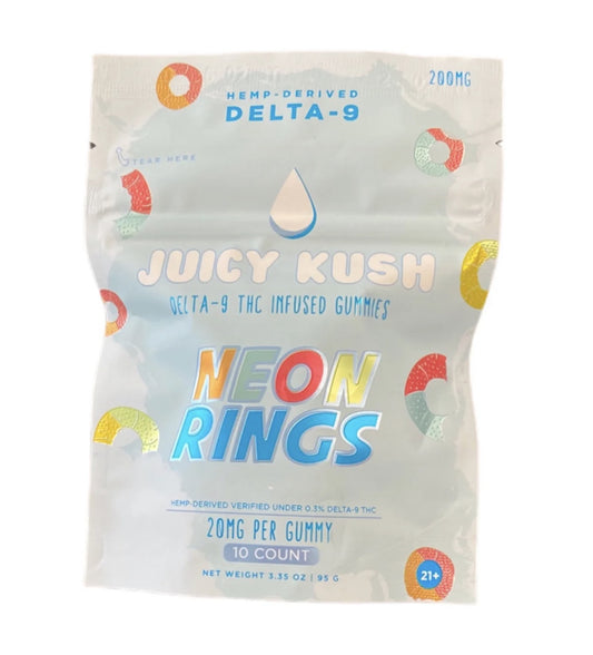 Juicy Kush 200mg Neon Ring Gummies (10ct-20mg/Each)