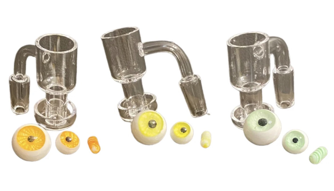 Quartz Banger Nail Terp Slurper Set W/ Eyeball Pearl & Carb Cap 14mm - 90 Degree - Male